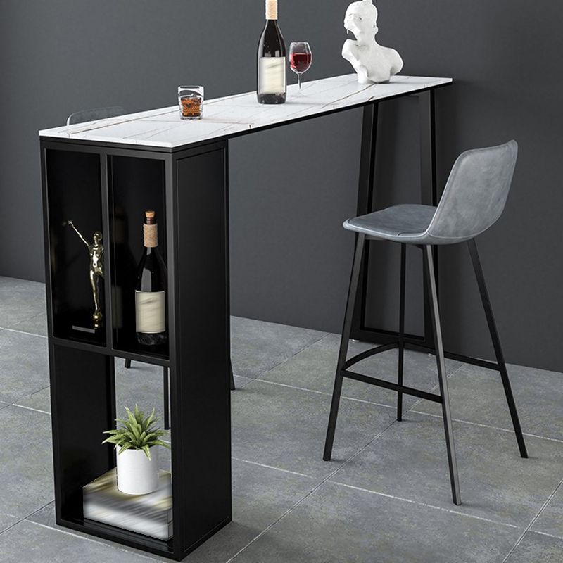 Sintered Stone Bar Table Modern Rectangle Bar Table with Storage Shelves