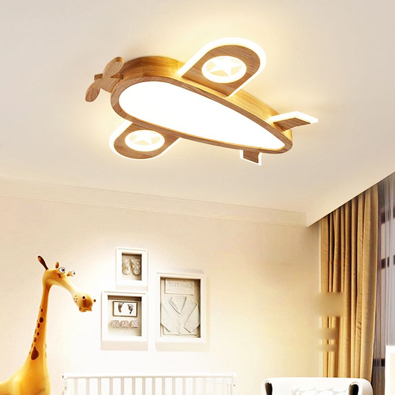 Plafonnier LED Cartoon en bois encastré plat pour chambre d'enfants