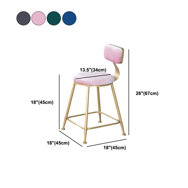 Nordic Backrest Armless Counter Stool Iron Kitchen Bar Stool with Velvet Cushion and Pedal