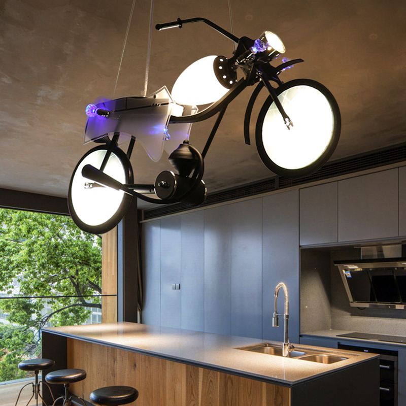 Accensione industriale a sospensione per moto per bar, luce in vetro bianco glassata per bar