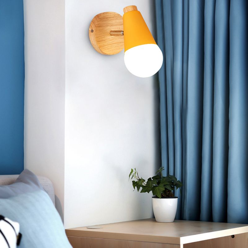 Modern Simple Fashion Style Geometric Shade Wall Sconce Wood 1 Light Sconces