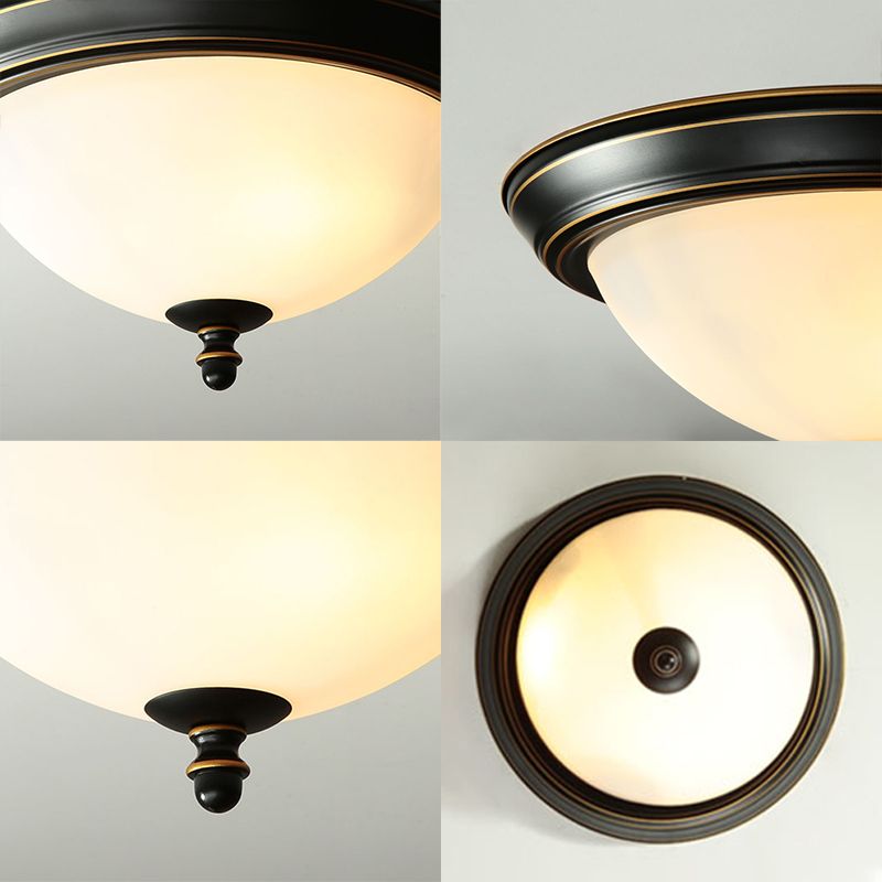 Black Bowl Ceiling Light in Traditional Classic Style Wrought Iron Flush Mount with Glass Shade