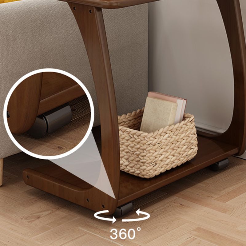 Scandinavian Rectangle Solid Wood Coffee Table 24.8"H Sled Cocktail Table with Shelf