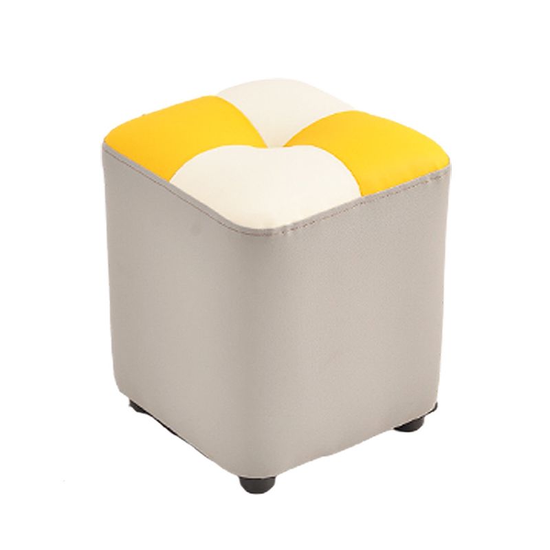 Modern Faux Leather Ottoman Color Block Tufted Square Chair Ottoman