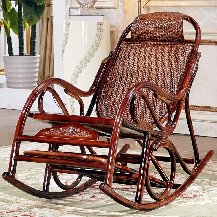 Traditional Rocking Chair Wicker Solid Color Built-in Armrest Indoor Rocking Chair
