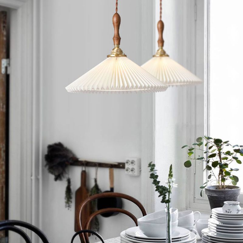 Conical Hanging Pendant Light Minimalist Wood Dining Room Hanging Light Fixture