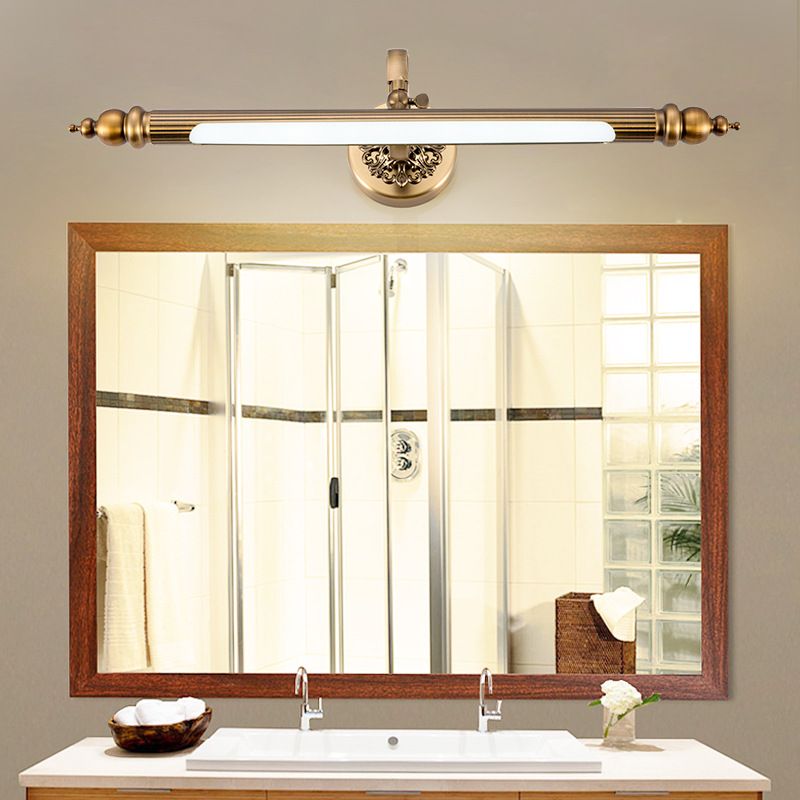 Linear Shade Metal Wall Sconce Modern Style 1-Light Mirror Wall Mount Lighting in Brass