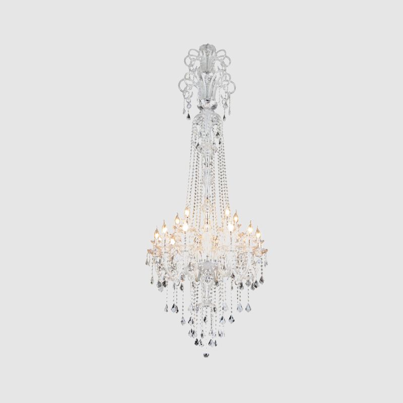 Opulent Clear Crystal Candle Chandelier Baroque 10-Light Dining Hall Ceiling Pendant Light