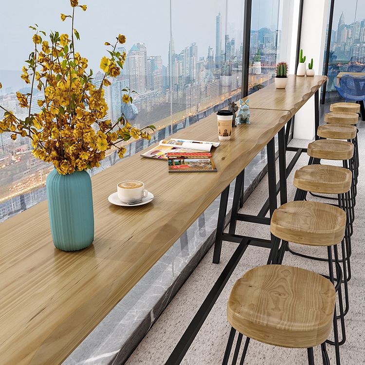 Natural and Black Modern Counter Table Trestle Footrest Bistro Bar Table