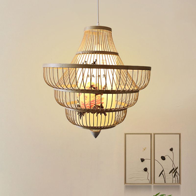 Asia Bamboo Hanging Ceiling Light 1-Light Spinning Top Ceiling Pendant Light