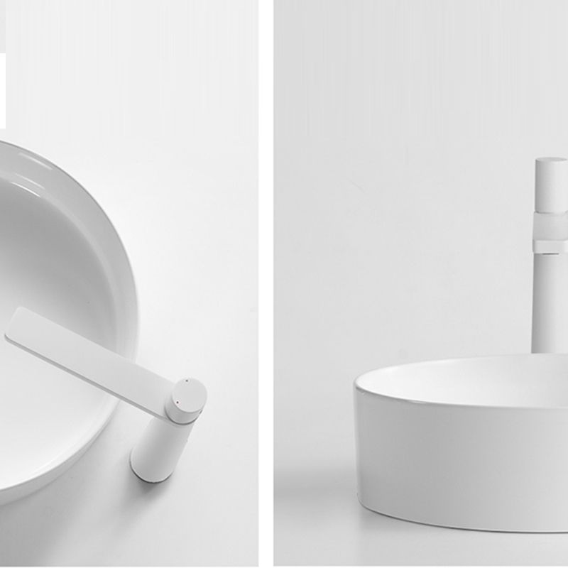 Modern Vessel Bathroom Sink Round Porcelain with Pop-Up Drain Basin Sink