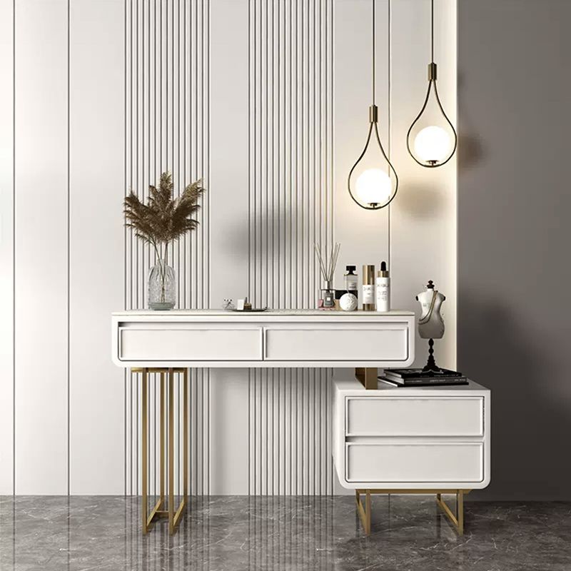 Glam Style White Gold Dresser Bedroom with Drawer Standing Make-up Vanity