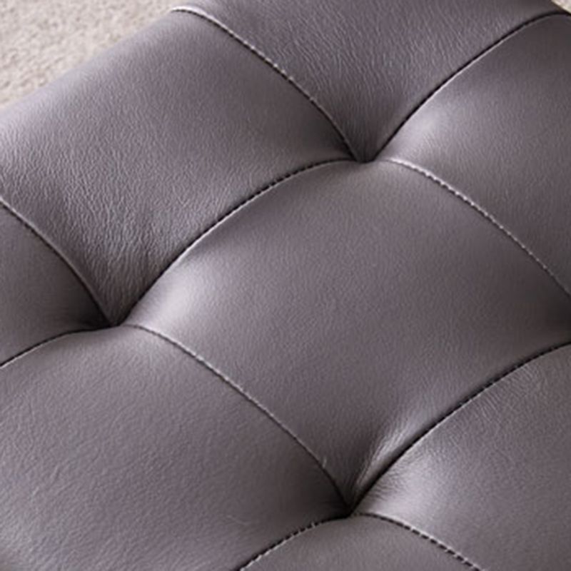 Modern Genuine Leather Ottoman Tufted Detail Square Stool Ottoman