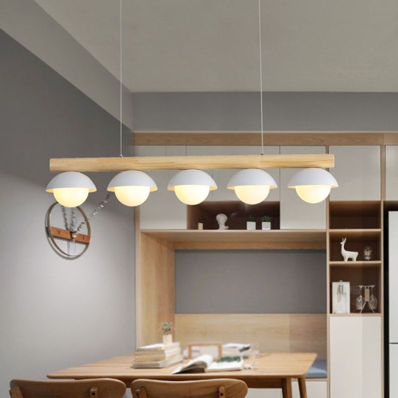 Modern Minimalist Linear Wood Island Pendant Grey Dome-Shaped Hanging Island Lights