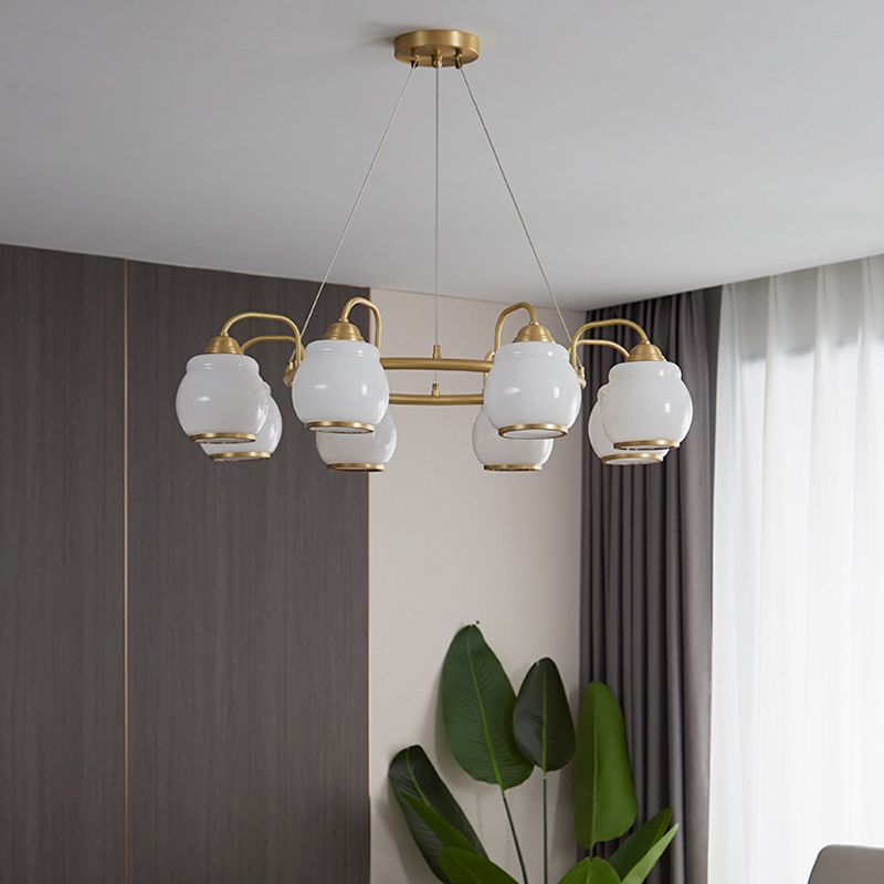 Modern Luxury Indoor Pendant Light Copper Geometric Chandelier with White Glass Shade