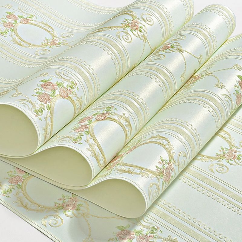 Rustic Floral Striped Wallpaper Pastel Color Stain-Proof Wall Art for Living Room