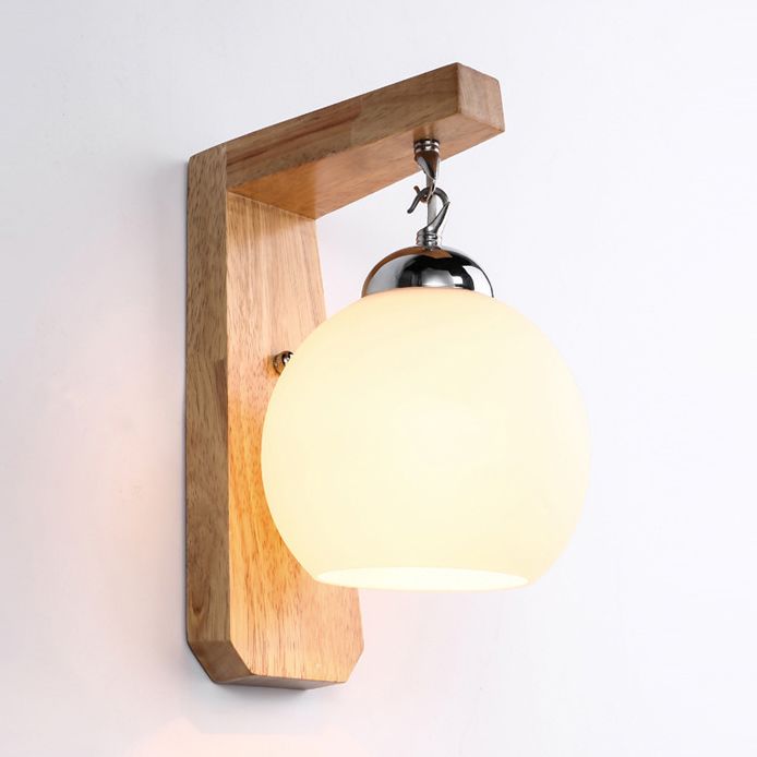 1 Light Wall Sconce Lamp Creative Modern Wood Glass Shade Wall Light for Stairs