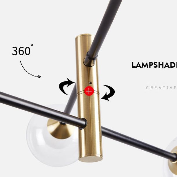 Modern Metal Hanging Chandelier Light Glass Shade Ceiling Chandelier in Black for Living Room