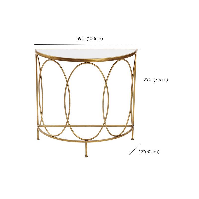 Modern Half Moon Console Table Stone Console Sofa Table in Gold and White
