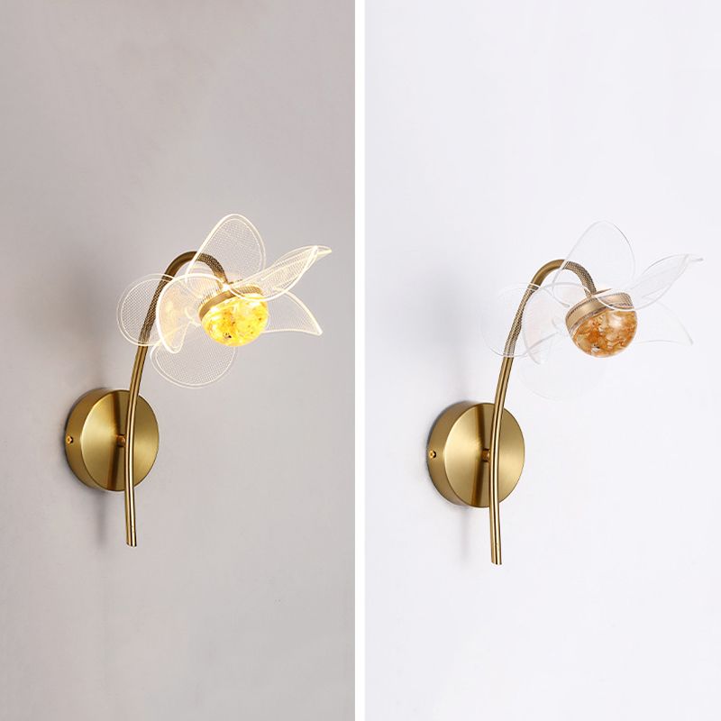 Contemporary Wall Sconce Flower Wall Light Fixture with Acrylic and Metal for Bedroom
