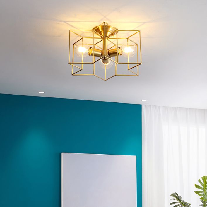 Industrial Star Ceiling Flush Mount Metal Semi Flush Mount Ceiling Fixture for Living Room and Bedroom