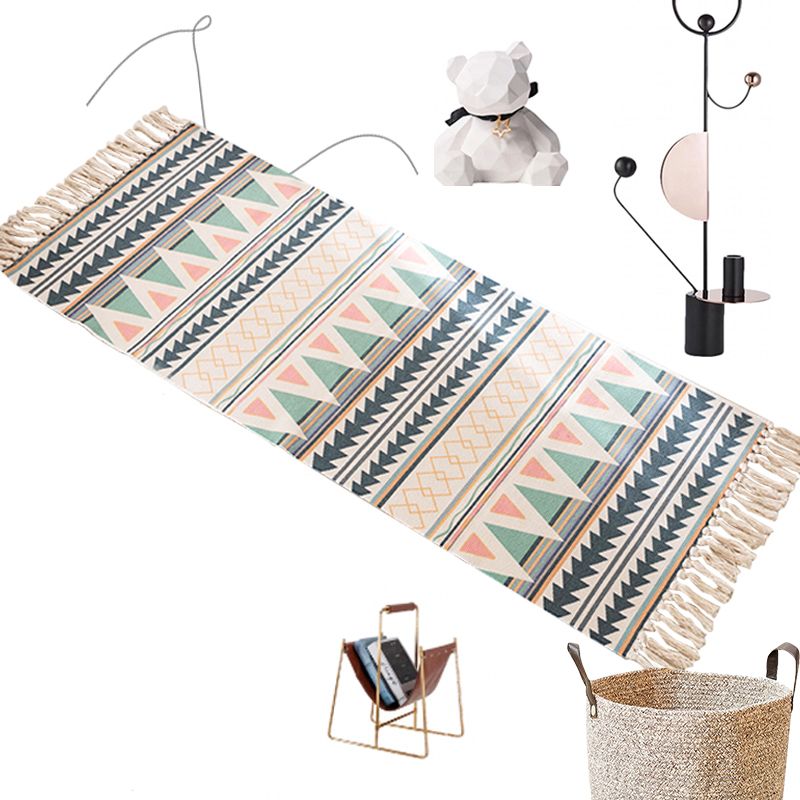 Modern Bedroom Rug Multi Colored Geometric Pattern Area Carpet Cotton Pet Friendly Machine Washable Indoor Rug