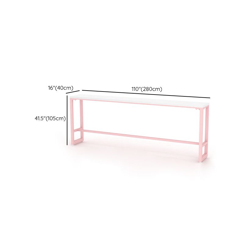 Glam Rectangle Bar Stool Table White Top Pub Table with Pink Base