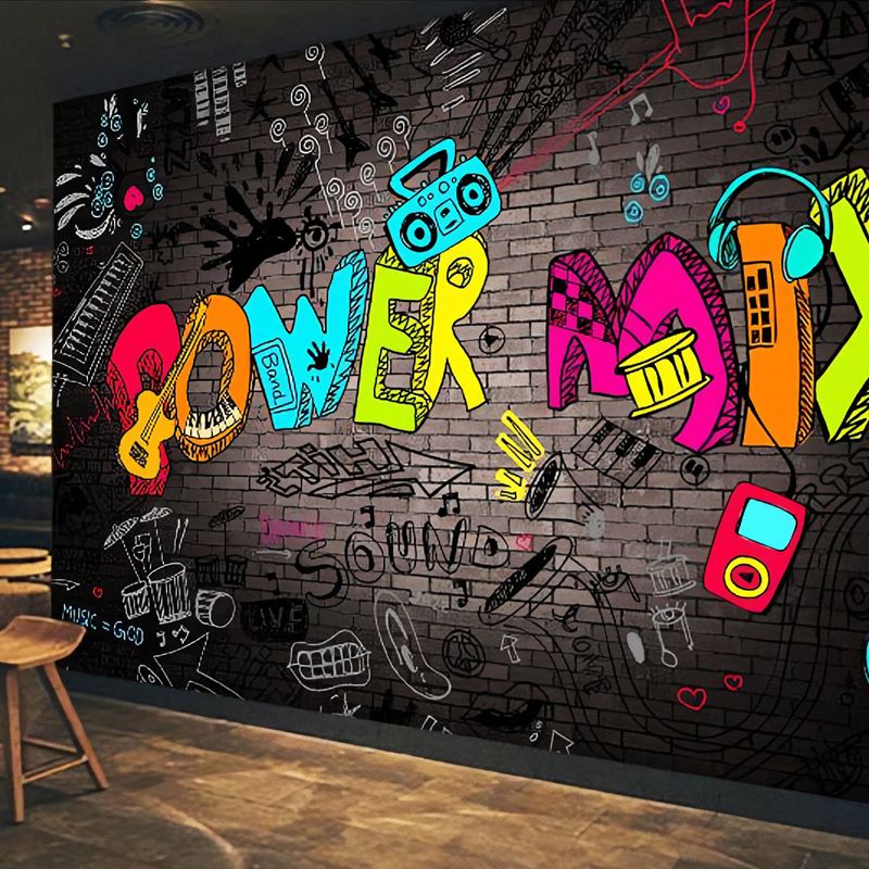 Big Graffiti Mural Wallpaper for Barber Shop Multicolored Decorative Wall Art