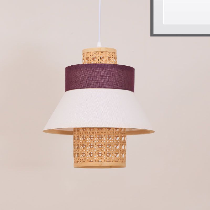 Modern 1 Bulb Suspension Pendant Green/Purple/Light Purple Cylinder Hanging Light Kit with Fabric Shade