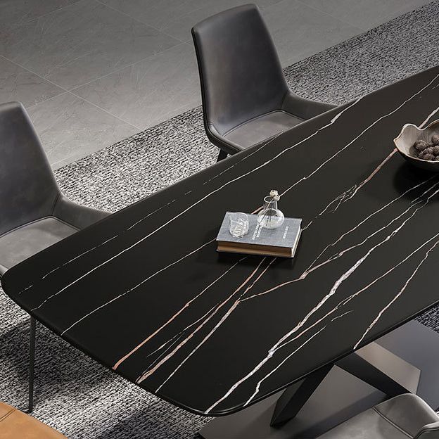 Industrial Style Rectangle Dining Table Sintered Stone Table with Metal Leg for Home