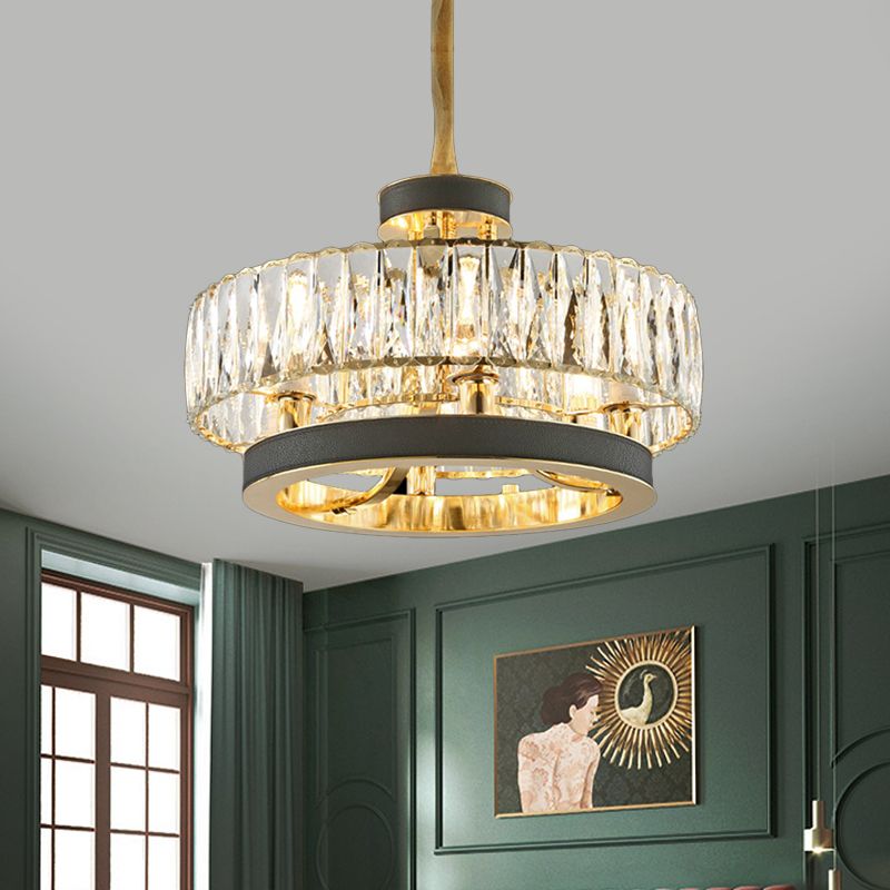 Crystal Encrusted Circle Hanging Lamp Modernism 5-Light Living Room Ceiling Chandelier in Black