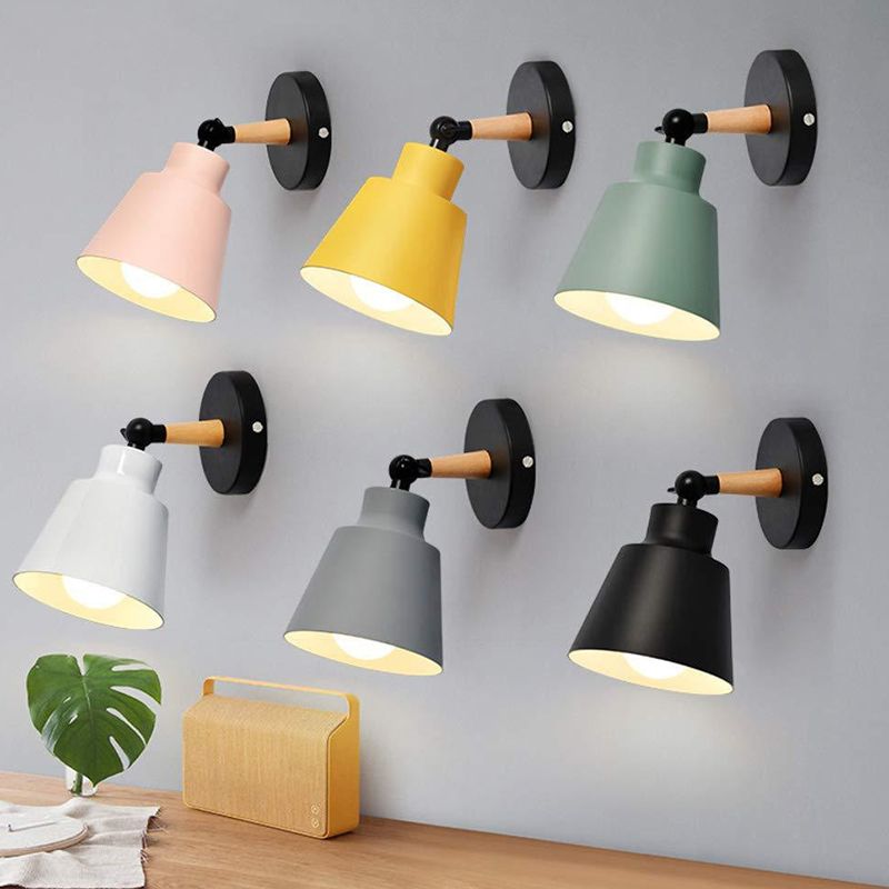 Contemporary Wood Wall Light Flush Mount Macaron Lighting for Living Room