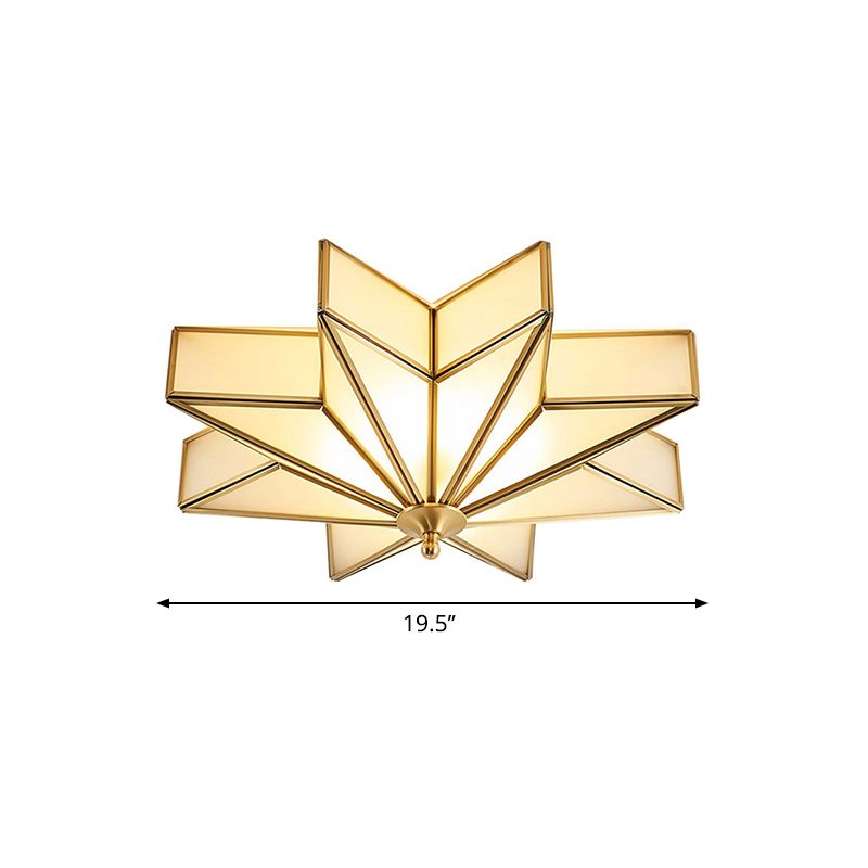 Brass Star Flush Mount Fixture Classic Beveled Frosted Glass 4-Light Living Room Flush Ceiling Light