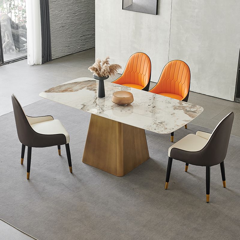 Metal Traditional Luxury Rectangle Indoor Table Sintered Stone Table with Pedestal