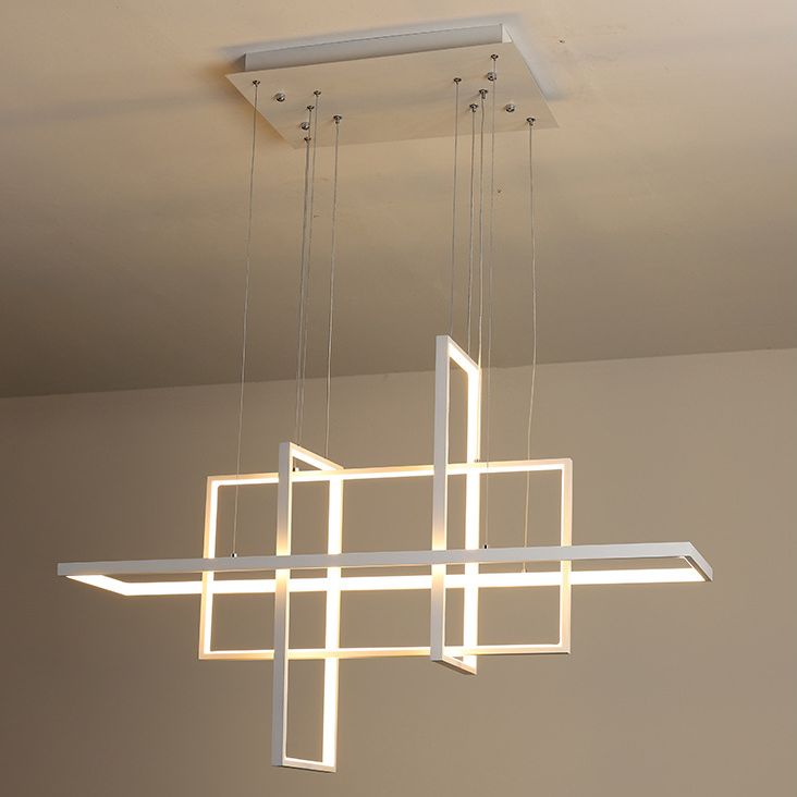 White Frame Rectangular Hanging Light Minimalism LED Acrylic Island Lighting Fixture