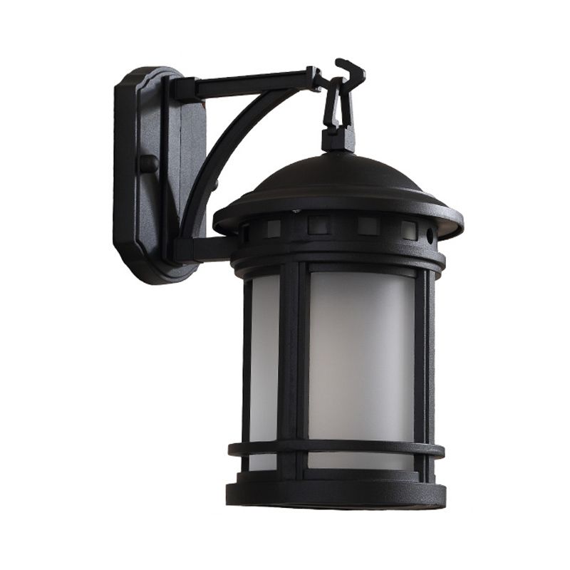 Black / Coffee 1 Bulbe mural Éclairage Country Blanc Verre blanc Cylindre Murale pour Courtyard