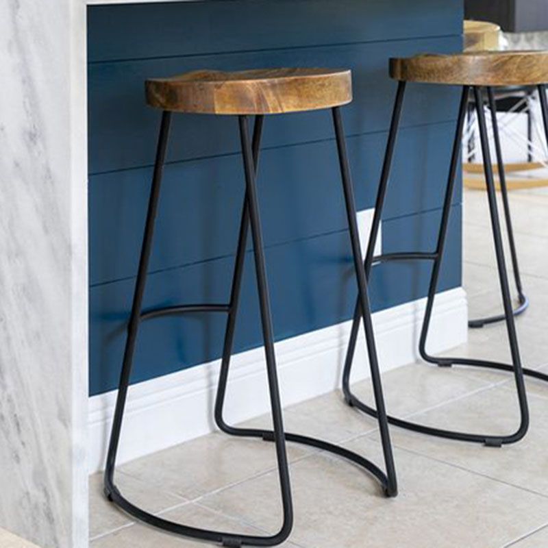 Contemporary Solid Wood Matte Finish Barstool Footrest Backless Stool
