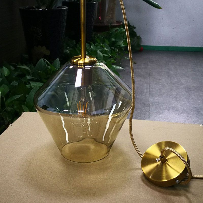 Gold Diamond Shaped Multi-Pendant Postmodern 3 Bulbs Blown Glass Hanging Ceiling Light