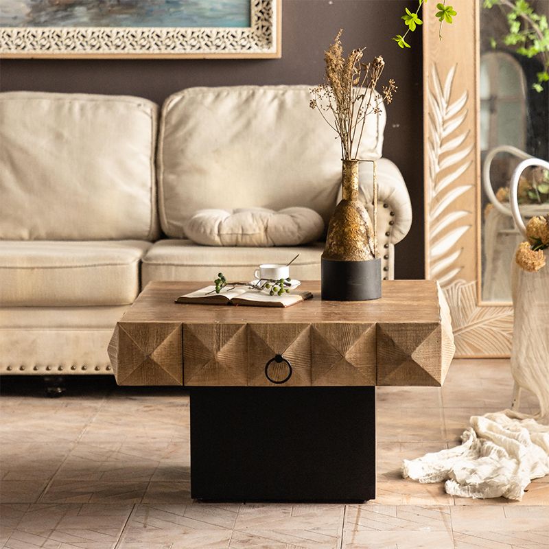 17"H Contemporary Coffee Table Solid Wood Pedestal Coffee Cocktail Table