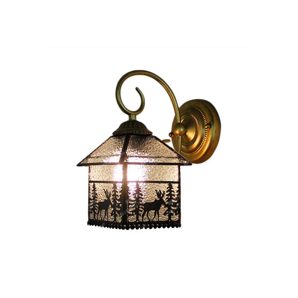 Rustic Style Lodge Wall Light with Deer 1 Bulb Glass Clear Wall Sconce in Brass for Dining Room