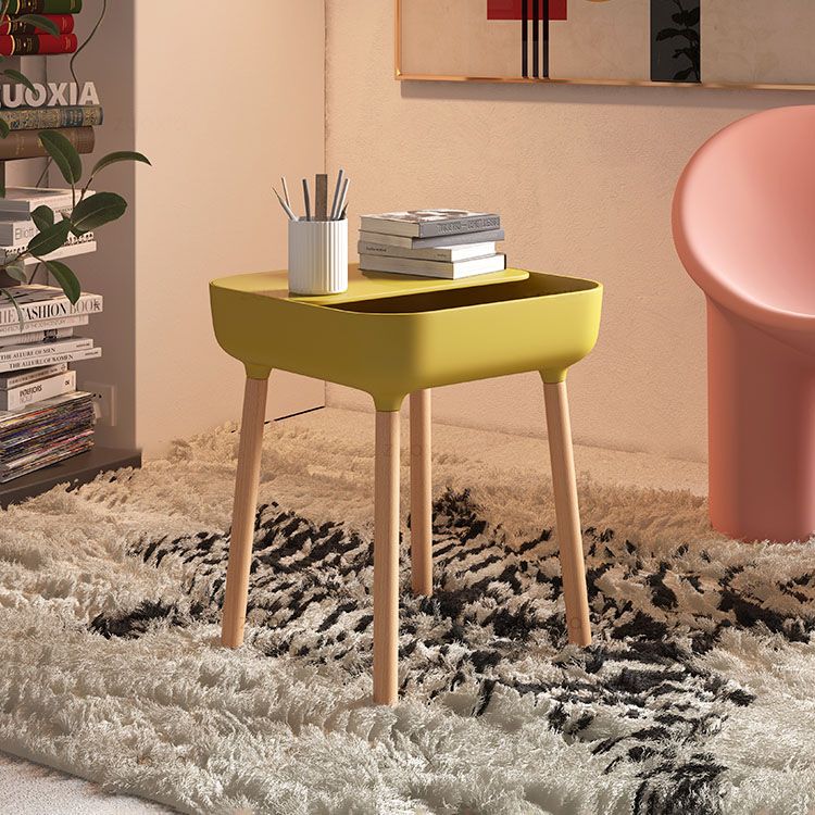 Square Accent Side Table Solid Wood 4 Legs Side End Snack Table with Shelf