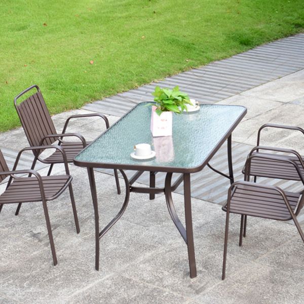 Modern Glass Patio Table Scratch Resistant Dining Table with Metal Base