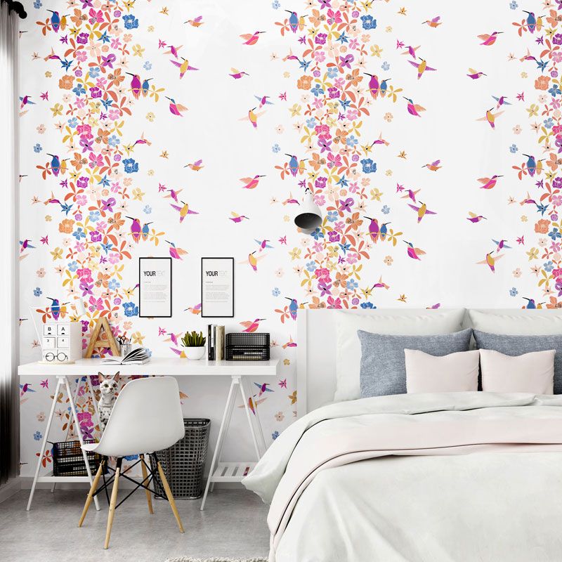 Plaster Wall Covering with Bird and Flower, Multi-Color, 20.5"W x 33'L