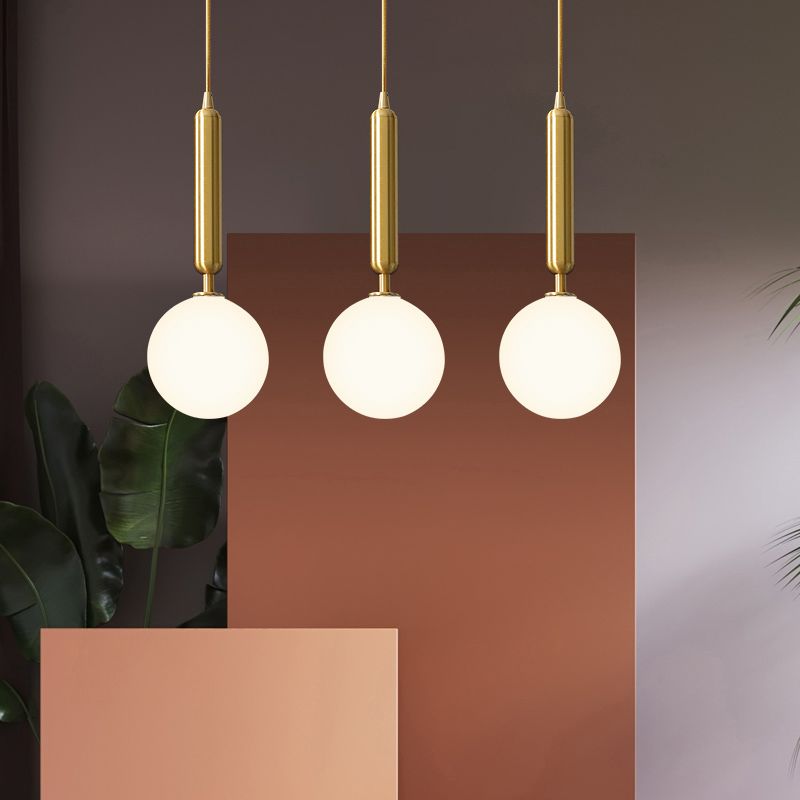 3 Lights Dining Room Multi Ceiling Light Postmodern Brass Pendant with Ball Glass Shade