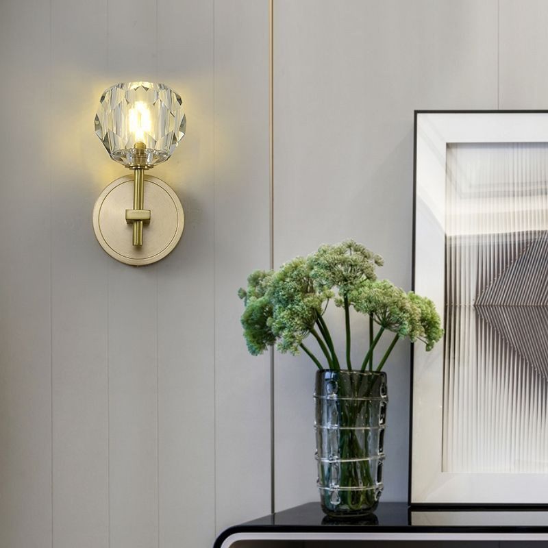 Nordic Brass Wall Light Globe Gold Wall Sconce with Crystal for Living Room