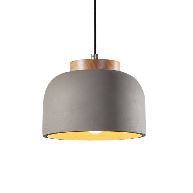 Grey 1 Light Hanging Light Industrial Cement Bowl Ceiling Pendant Lamp with Wood Cap