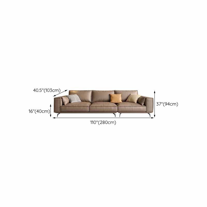 Genuine Leather Sofa 37" High Tuxedo Arm Sofa with Pillows for Living Room