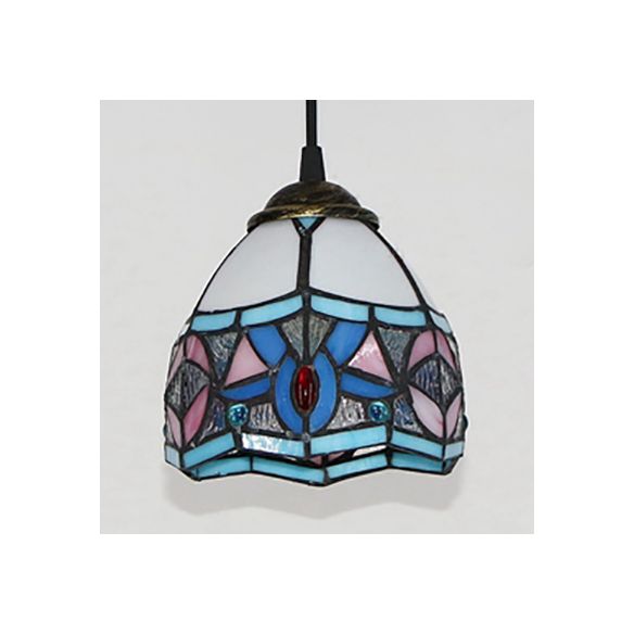 Mini Bowl Pendant Light Stained Glass Tiffany Single Hanging Lamp in Black Finish