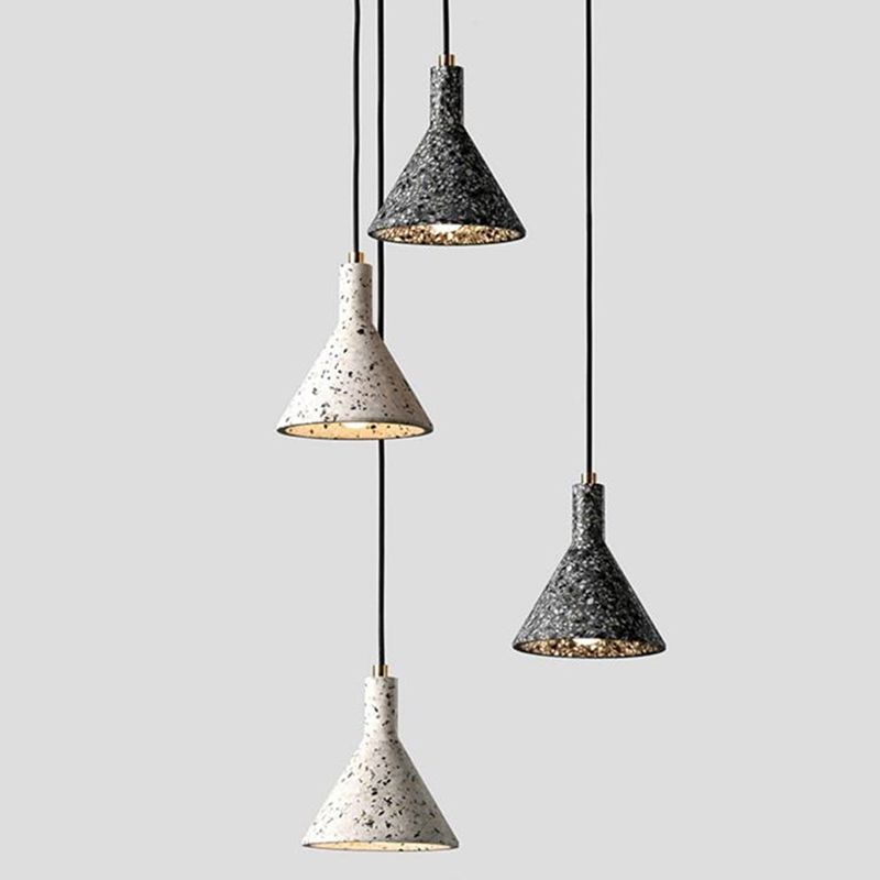 Nordic 1-Bulb hanger lamp Conical Small Suspension Lamp met terrazzo-schaduw voor Diner