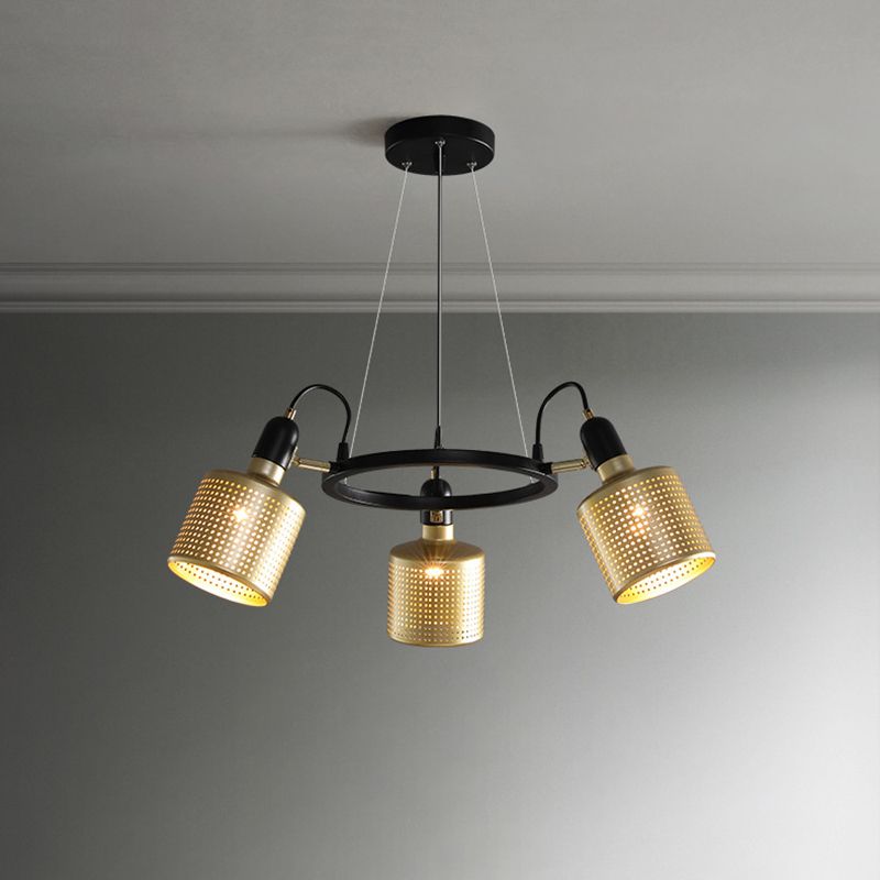 Metal Mesh Screen Chandelier Postmodern Adjustable Gold Hanging Light for Bedroom